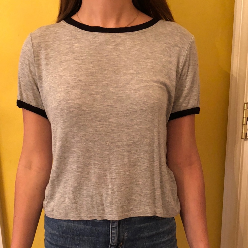 Black and Grey scoop neck crop top